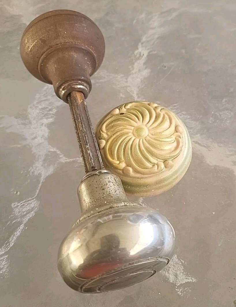 Vintage E.M. CO Door Knob Set Mid Century Architectural Salvage Hardware Rosette