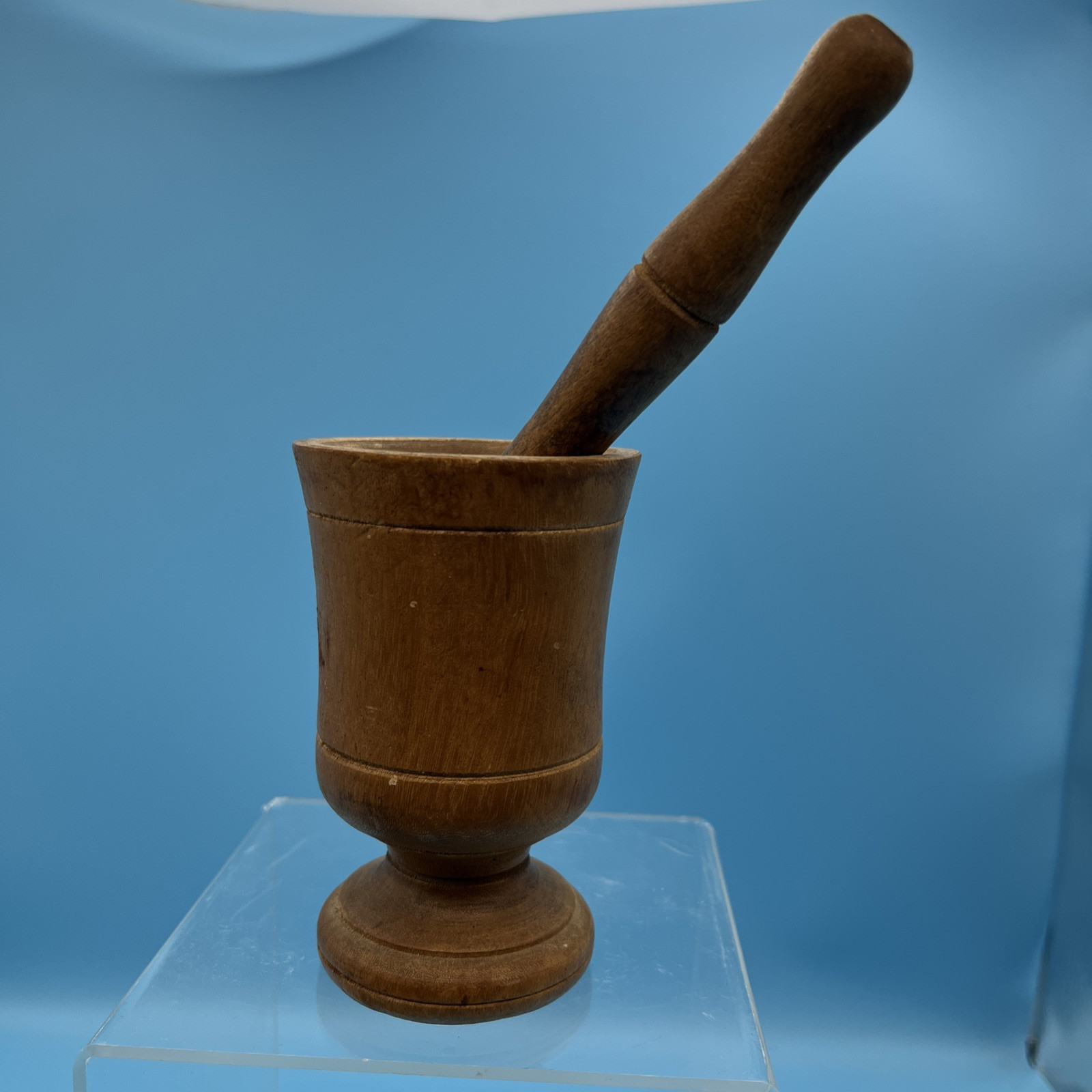 Antique Wooden Mortar & Pestle Primitive Treenware Turned Wood Farmhouse Spice