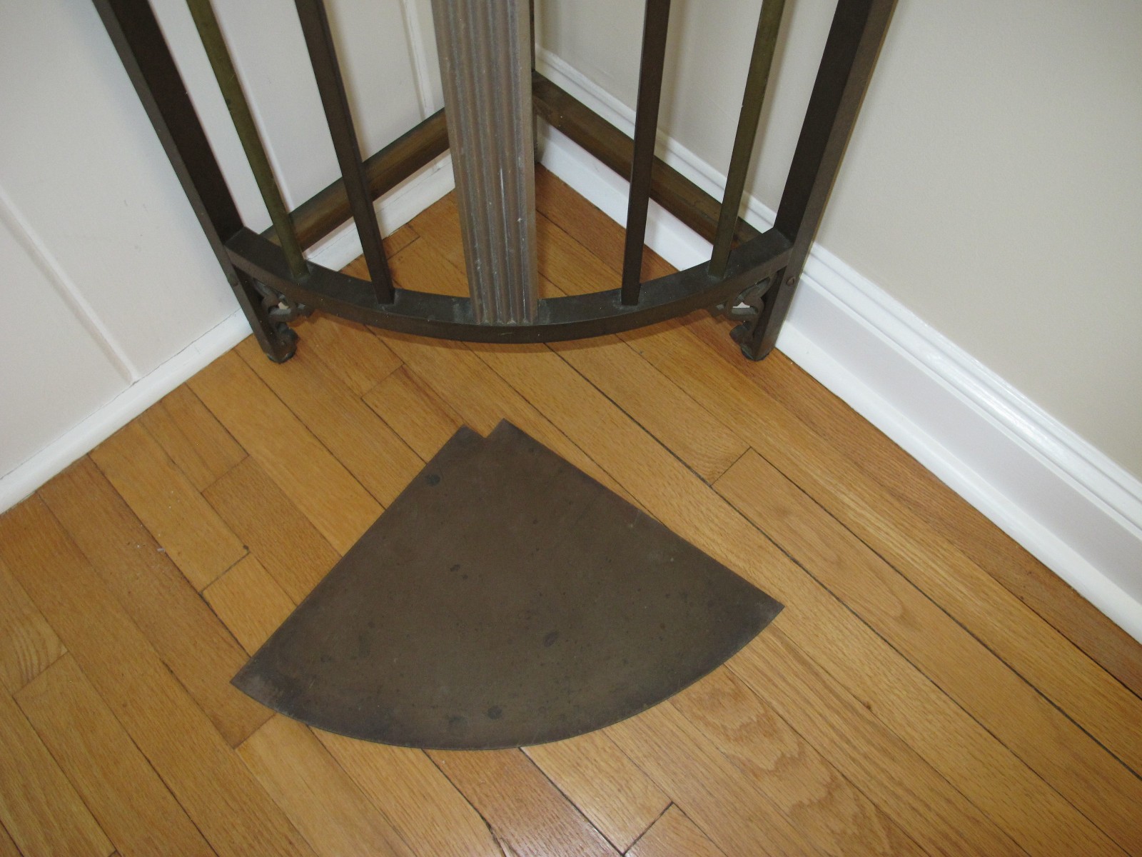 antique brass or bronze corner table pedestal – slate (or stone ?) top