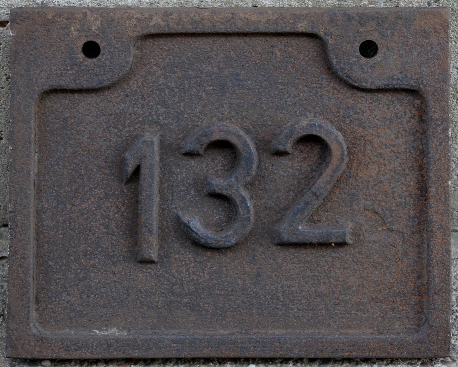 Old large house number 132 door wall plate plaque railway bridge cast iron sign