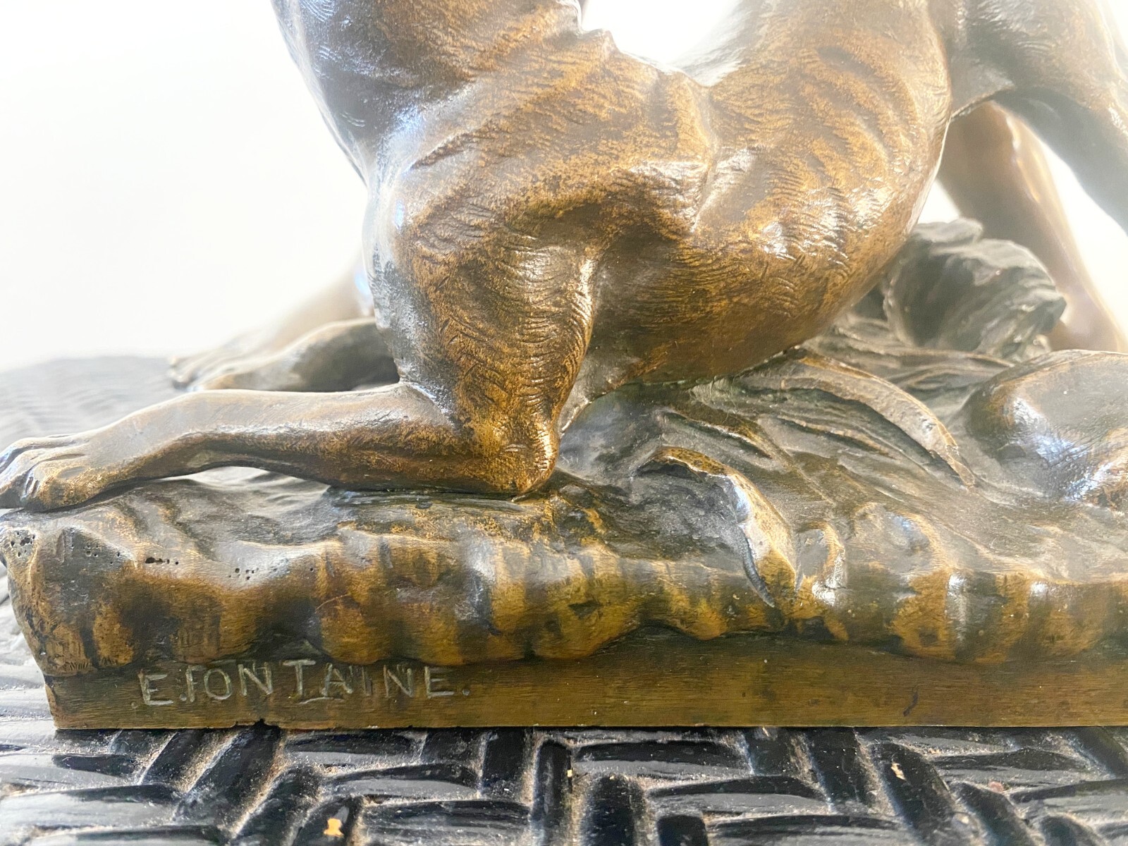 Antique Large solid BRONZE Boy Play Dog Art statue Sculpture – E Fontaine French