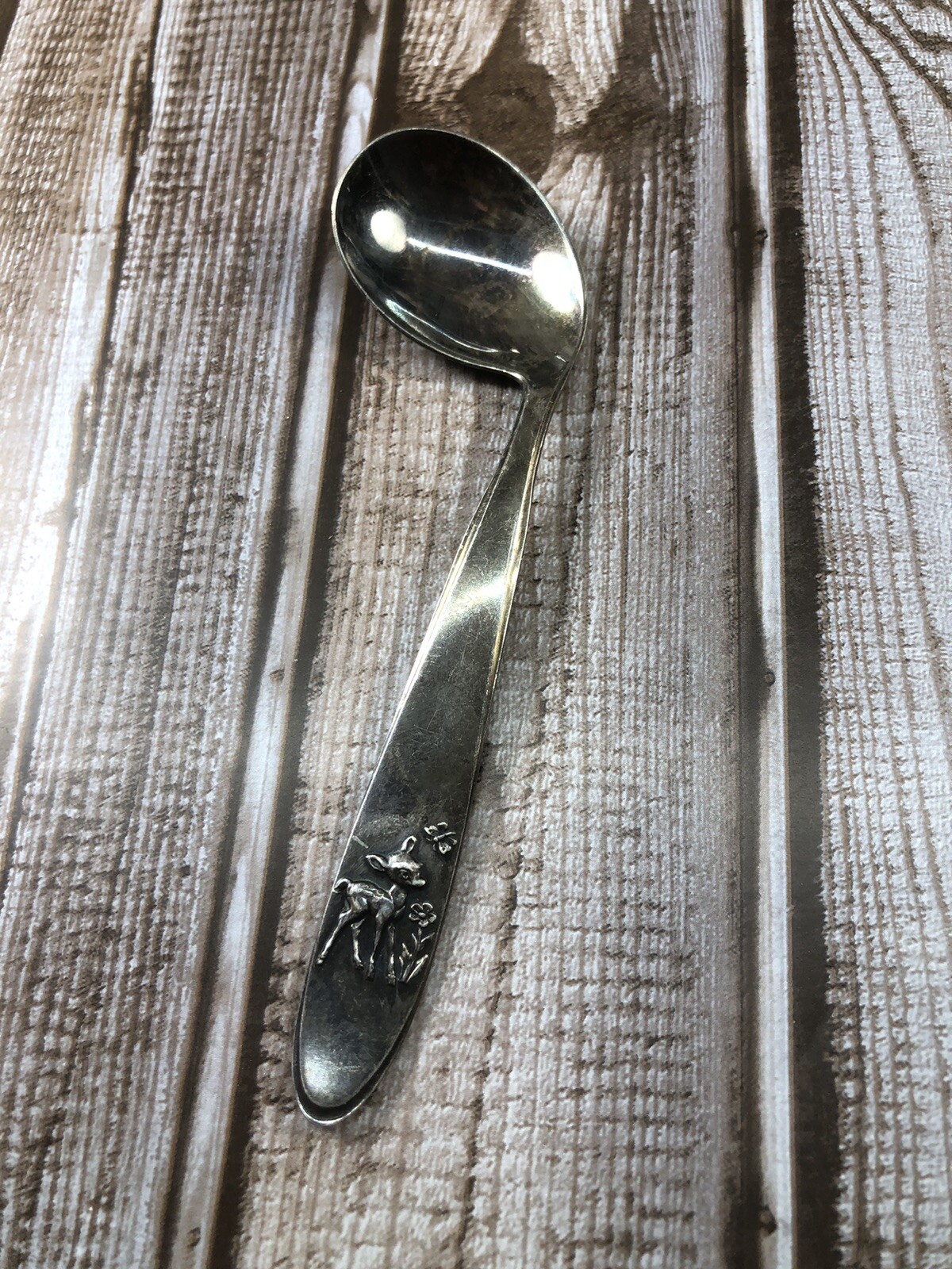 Alpacca Hoka Childrens Serving Spoon Antique Baby Deer Fawn
