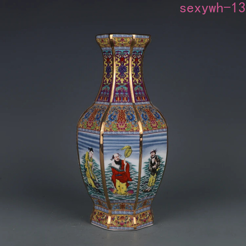Qianlong Pastel Eight Figure Vase Jingdezhen Antique Porcelain Vase Chinese