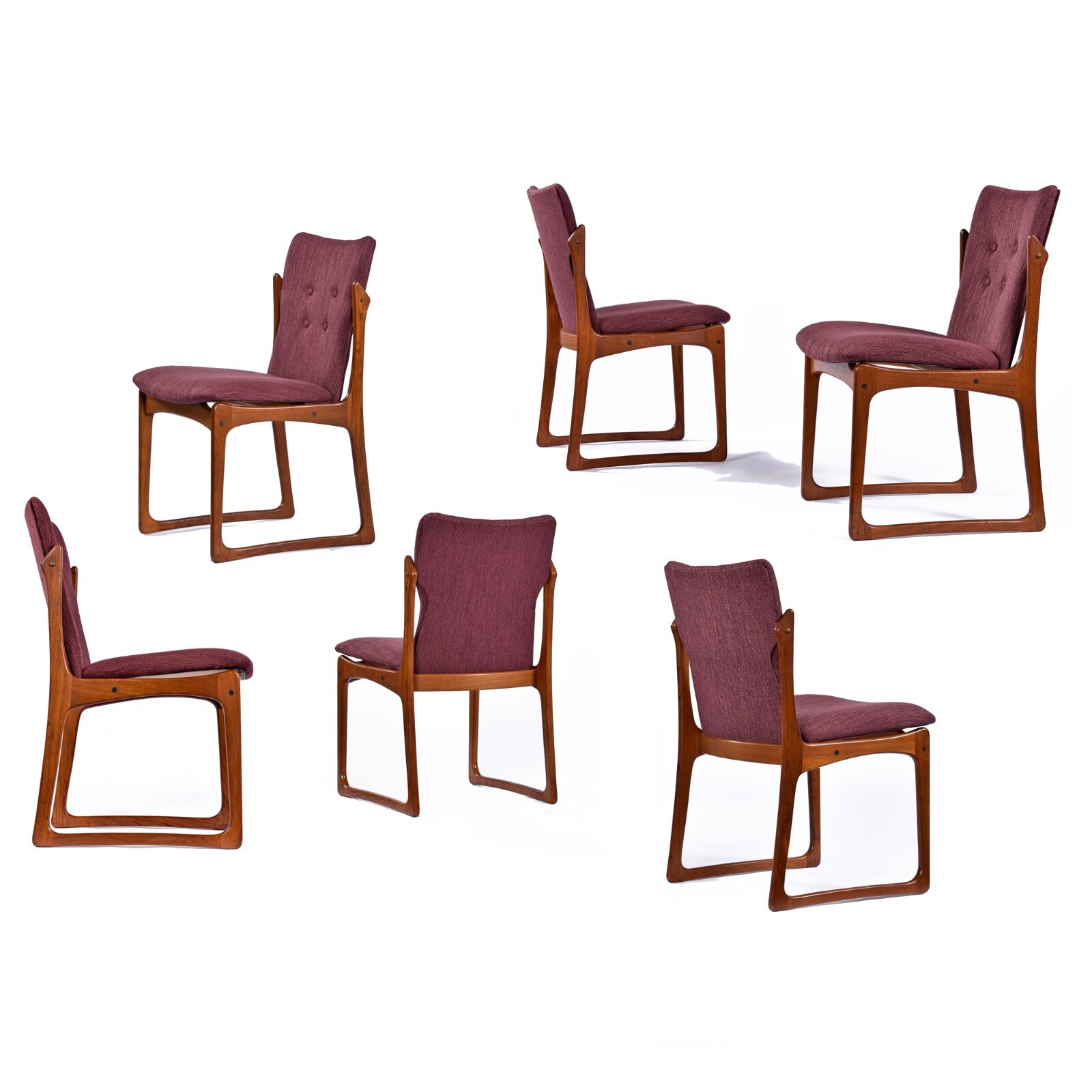 6 Restored Danish Teak Vamdrup Stolefabrik Mid-Century Modern Plum Dining Chairs