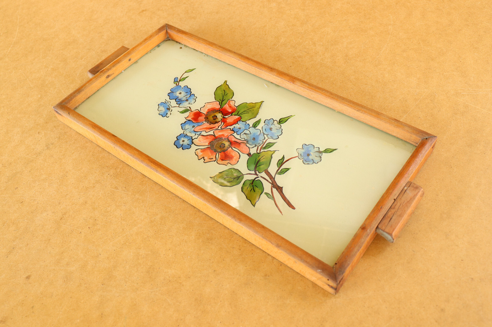 Vintage Glass Serving Tray Platter Butler Coffee Tea Salver Stained Glass 1930s