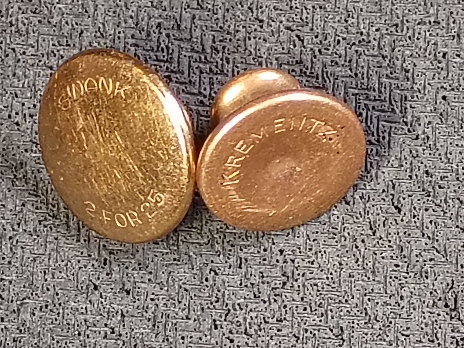 Lot of 2 Antique Collar Buttons/Stud Rolled Gold Plate Detachable Shirt Pins