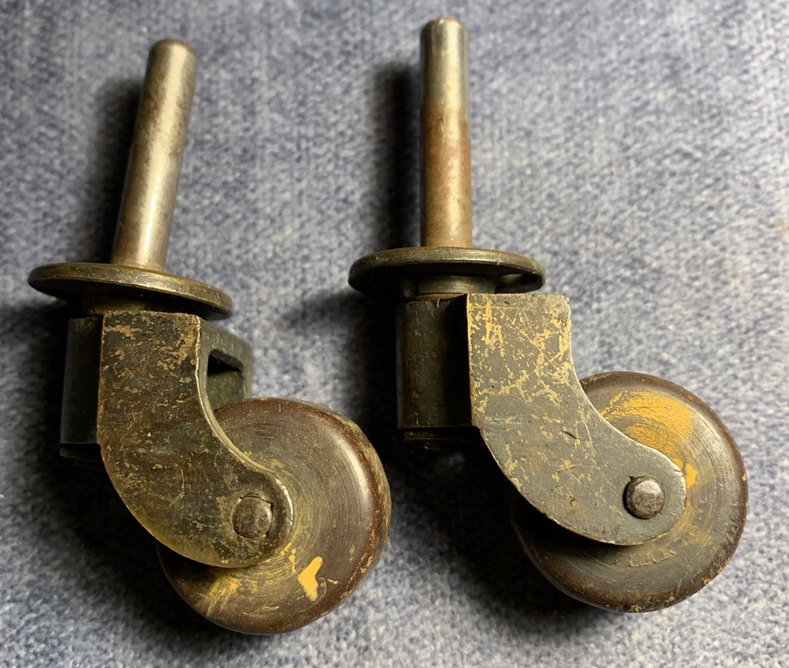 2 + Antique I.R. Combs Goodyear 1851 Casters Furniture 1” Wheel 1 1/4” Post-READ