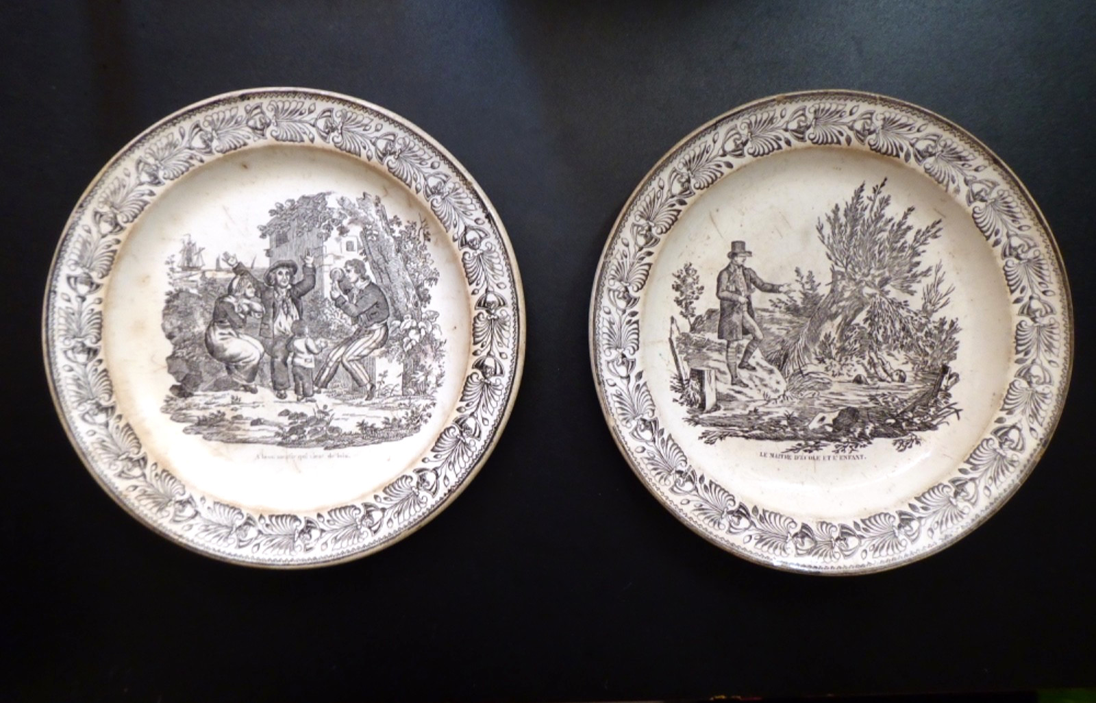 2 x French Faience Talking Plates (Probably Creil et Montereau, 19th Century)