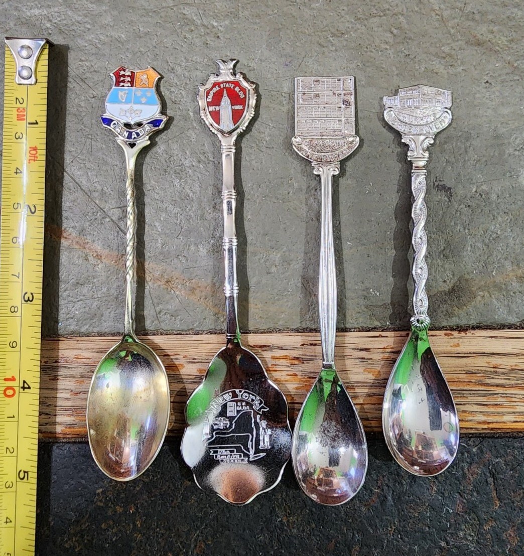 LOT OF 4 ASSORTED VINTAGE DEMITASSE SOUVENIR SPOONS CANADA NEW YORK ETC