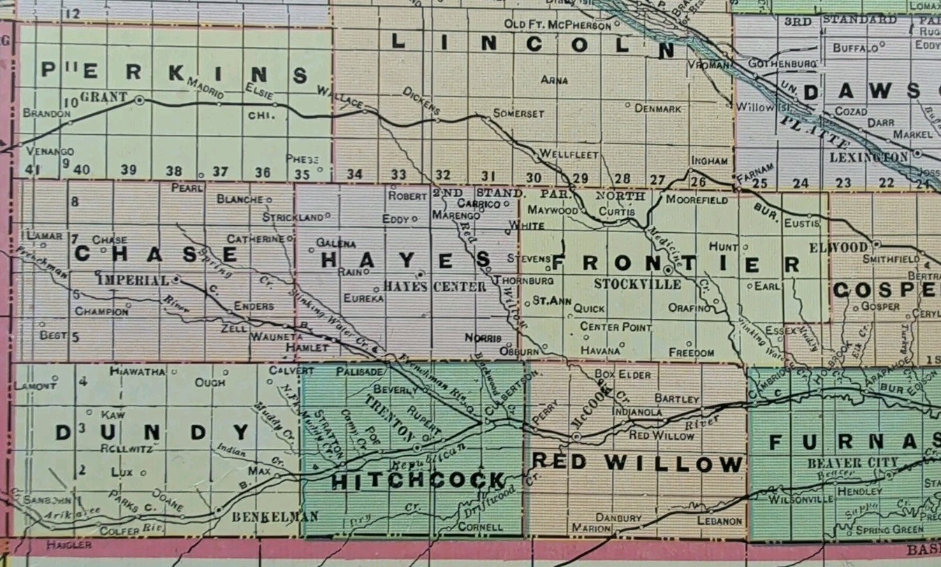 Vintage 1908 NEBRASKA Map 14″x22″ Old Antique Original KEARNEY GRAND ISLAND NE
