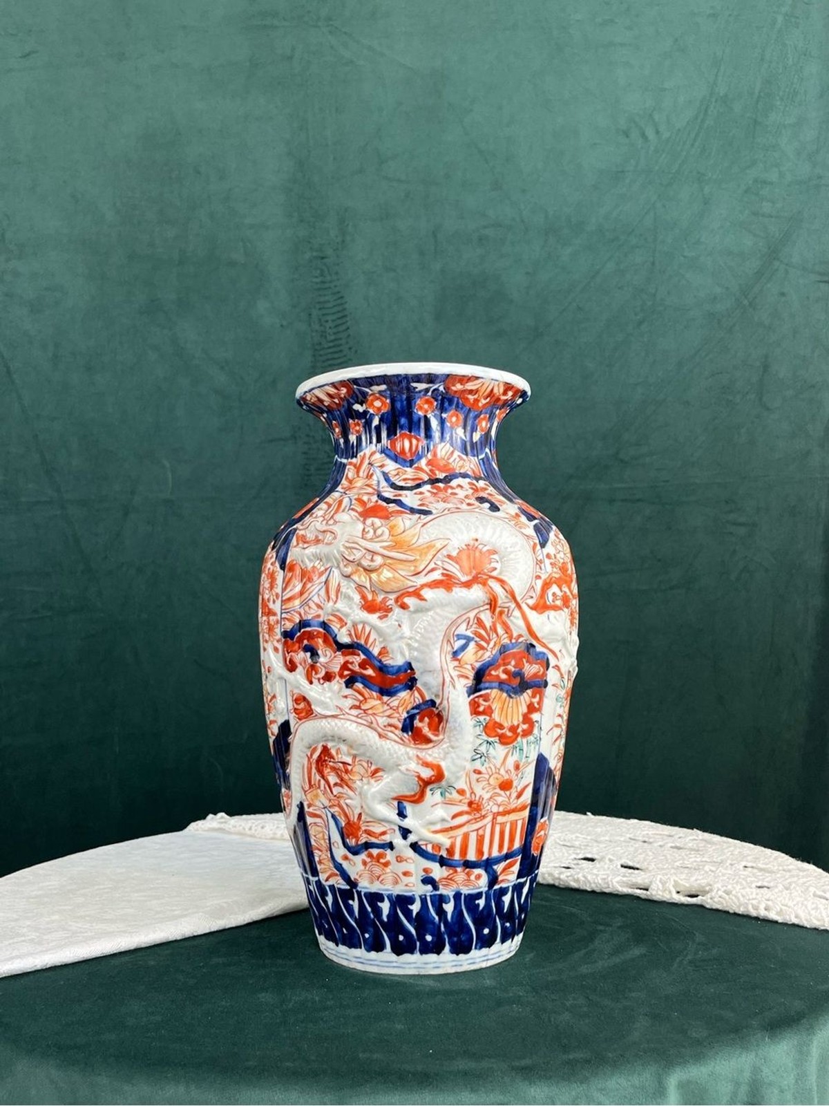 Rare! Antique 19th Century Japanese Imari 3D Dragon Porcelain Vase