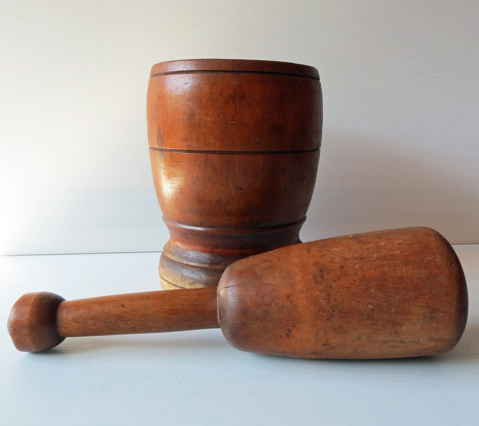 Antique Hand Turned Maple MORTAR & PESTLE 7 1/2” Tall