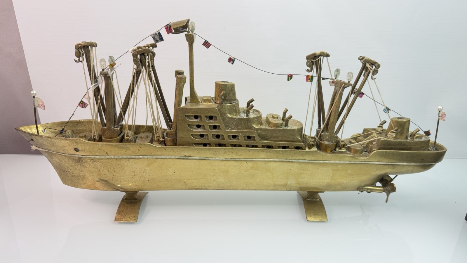 Vintage Large Brass Ship Model Handmade 23.5” AS IS