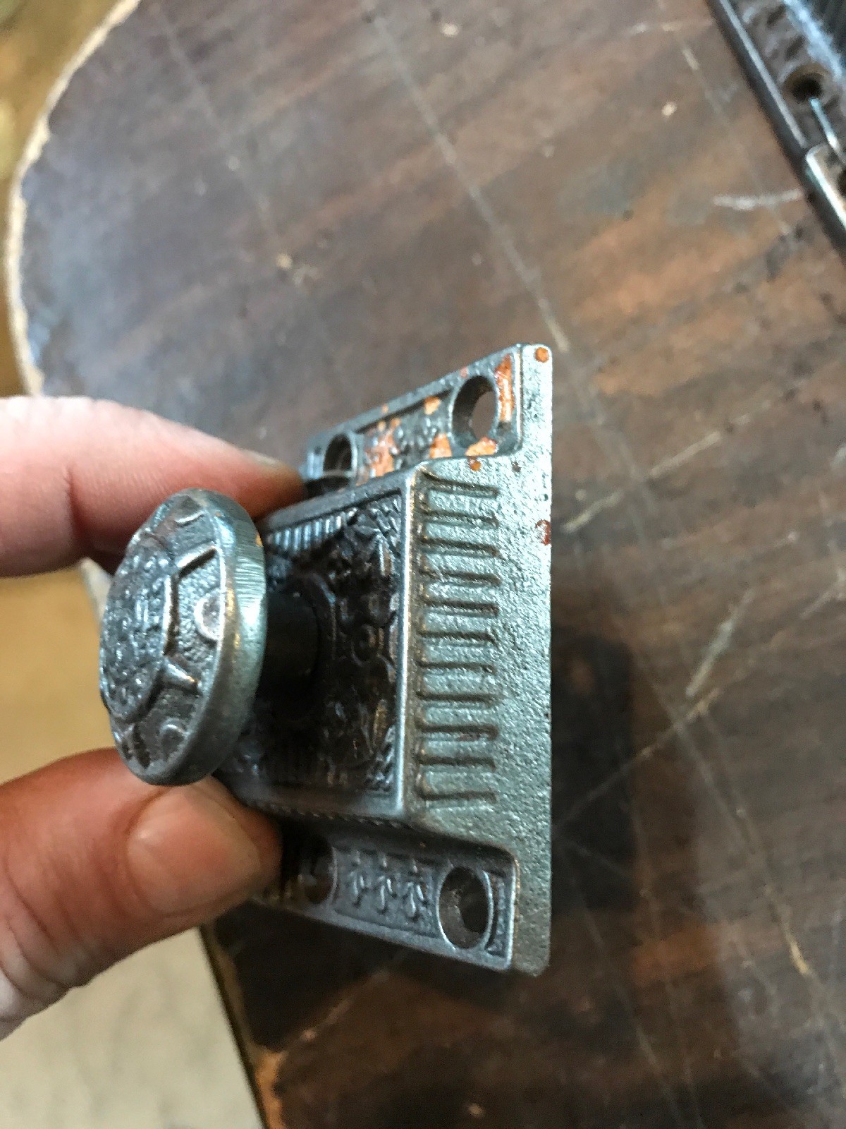 Two available price separate antique cast-iron Eastlake cabinet latch 2 1/4 in.²