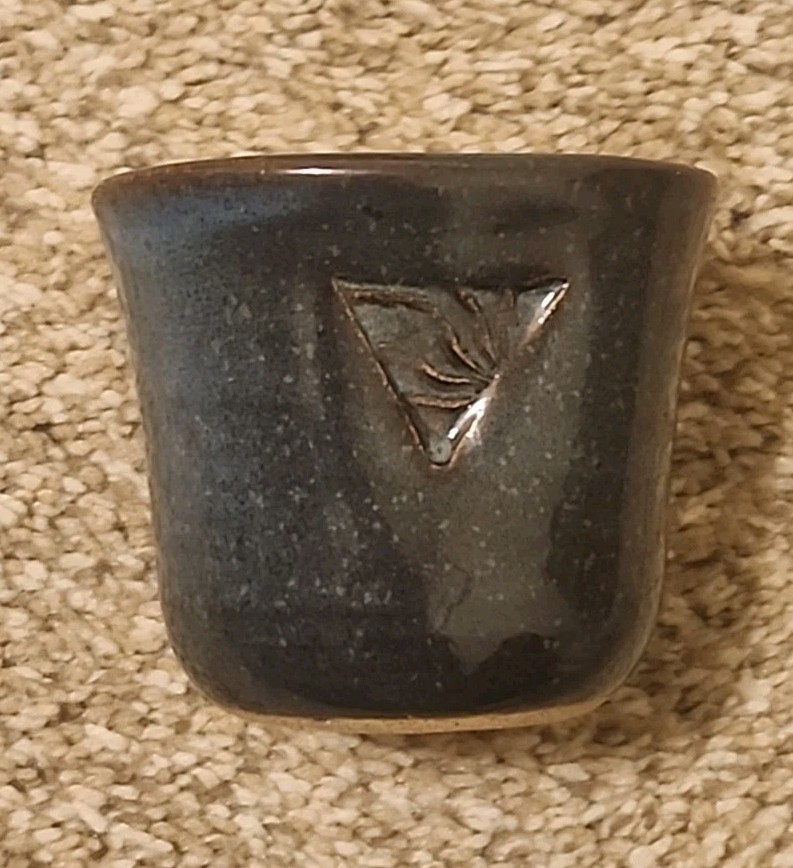 Hand Dipped Blue Glazed Stoneware Primitive Crock Planter Mug cup Catch all 3″