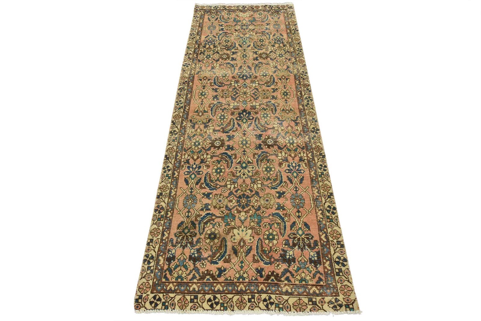 Vintage Tribal Oriental Runner 3’8” x 8’6” Red Wool Hand-Knotted Area Rug