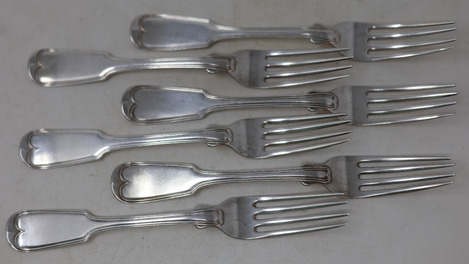 C. 1840 Six Matching Coin Silver Forks Set Rudd & Scudder “FW” Mono Pseudo Marks
