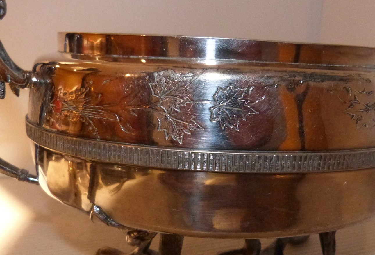 Large Ornate Antique Silver Plated Centerpiece Bowl – Women , Lions , Deer Roger