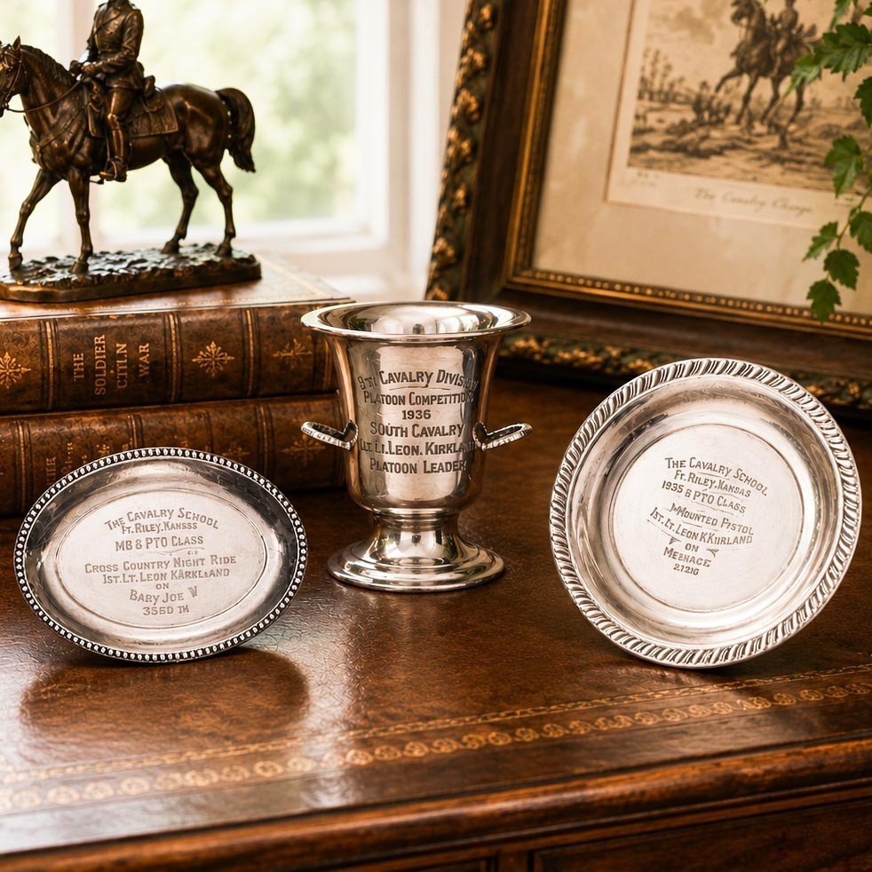 Collection Miniature Sterling Silver Antique Trophy Pin Dish Tray Horse Calvary