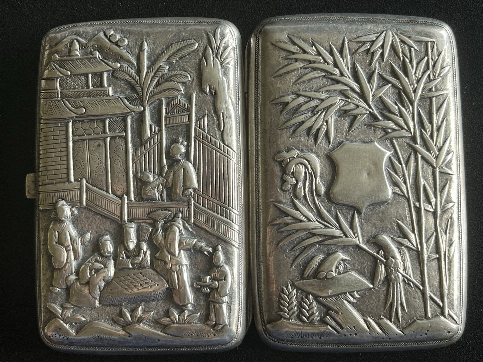 👍1910s CHINA HONG KONG CHINESE CUM WO SOLID SILVER CARD CASE WITH HALLMARK 纯银盒