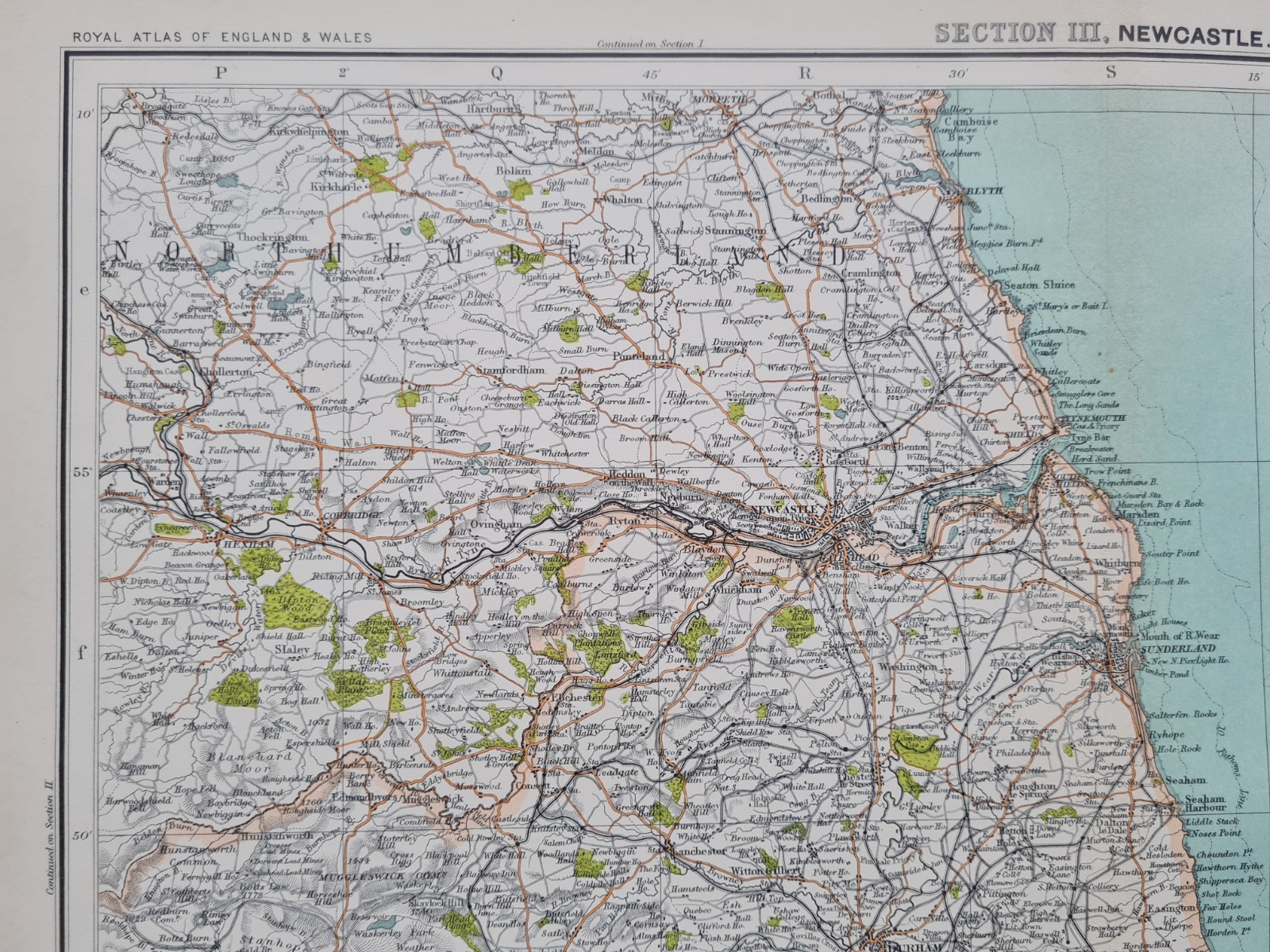 Antique 1898 Map – Newcastle – Durham – Teesside – Hexham – Middlesbrough