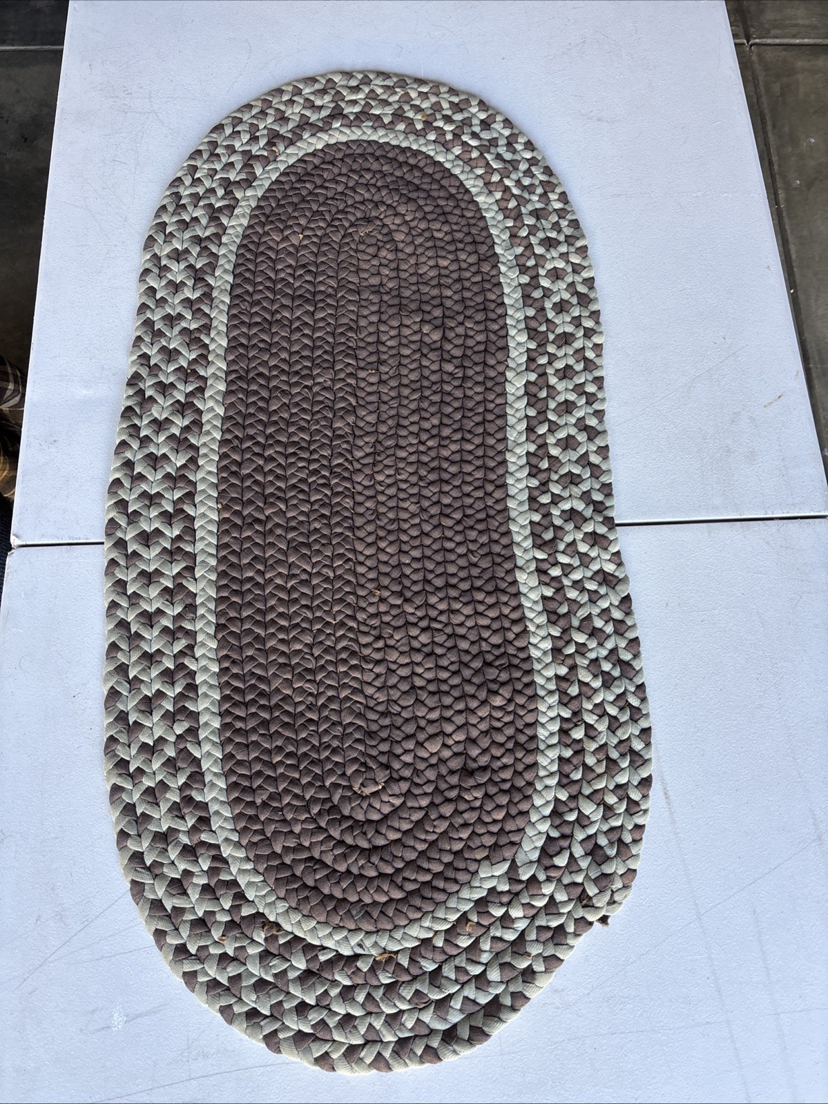 Vintage Braided Rug Oval Green/BrownMulti Color 18”x 38” Farmhouse Country Decor