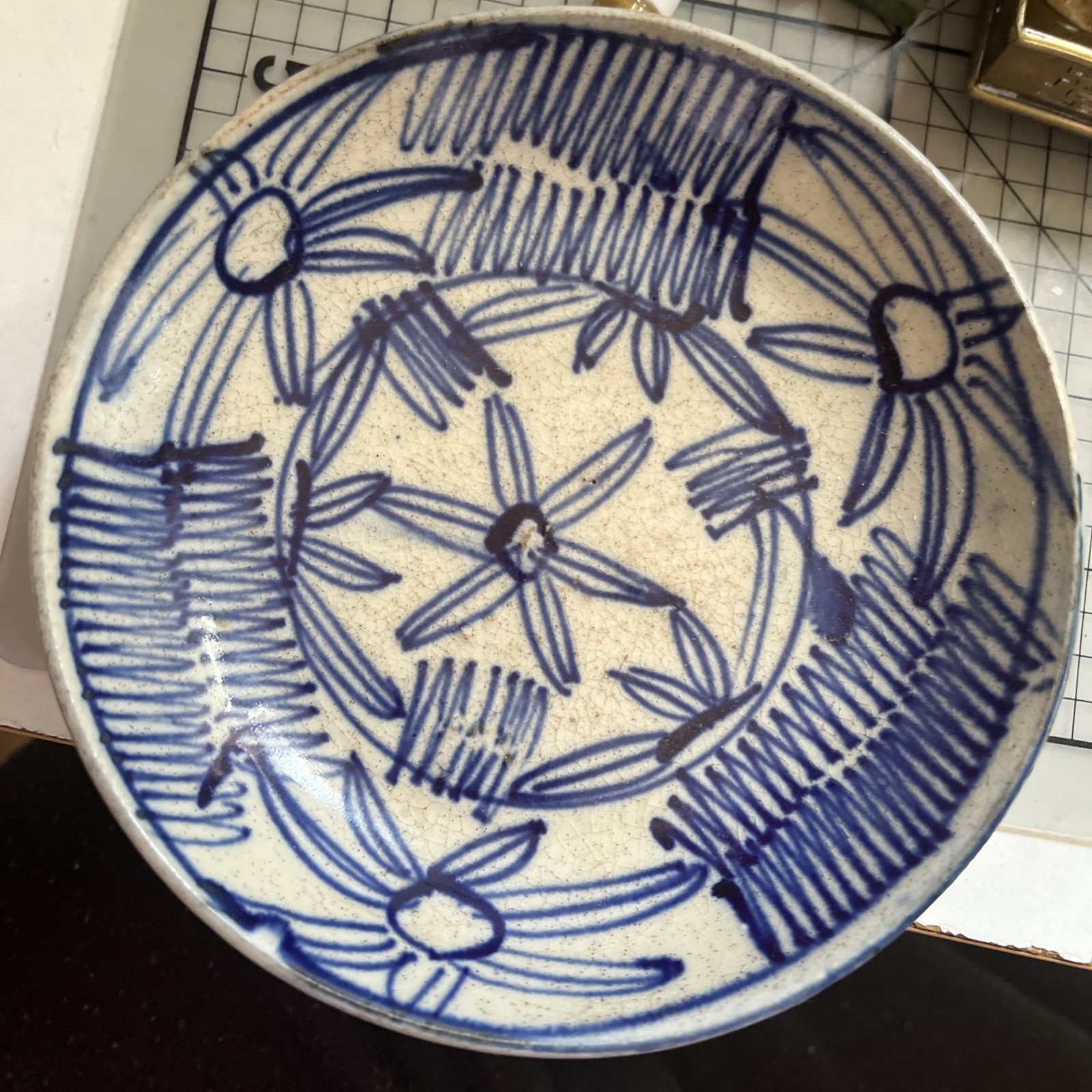 Qing Chinese Antique Blue and White Porcelain plate sauce 5.75in