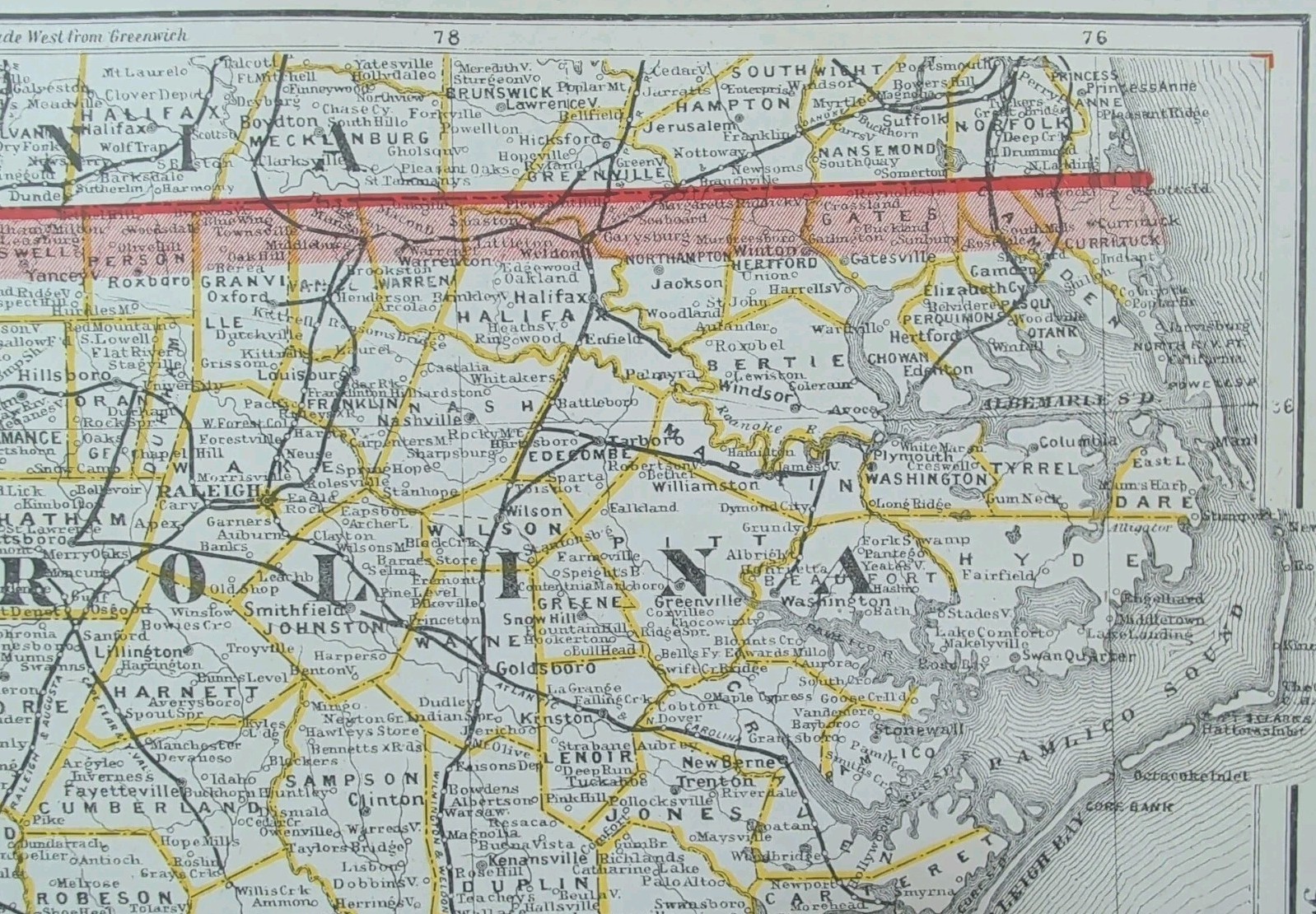Vintage 1883 NORTH CAROLINA Map 13″x11″ Old Antique Original CHARLOTTE GASTONIA