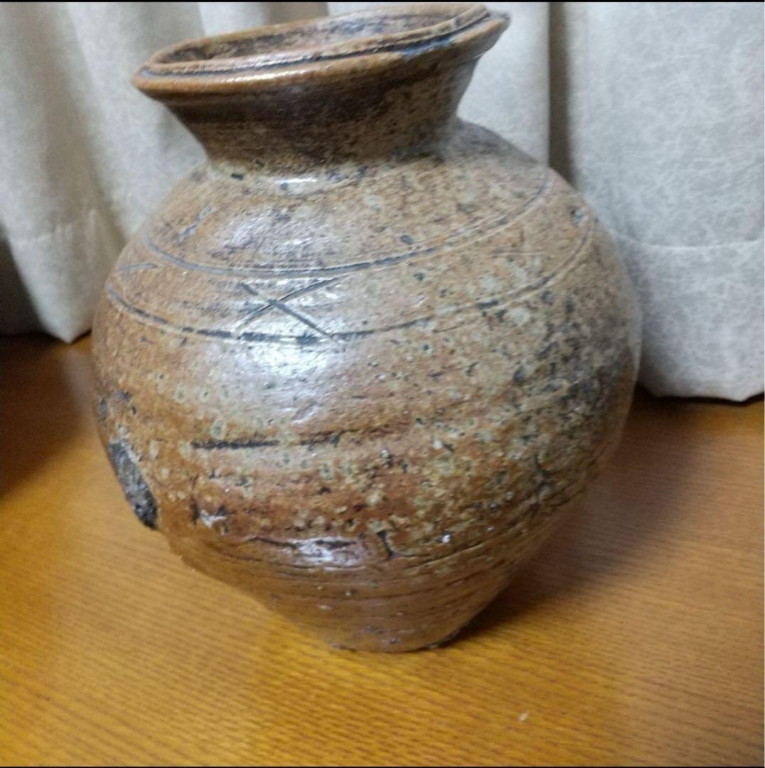 Antique Japanese Shigaraki Pottery Jar Edo Period 19th Century Vase Vessel 9.8in