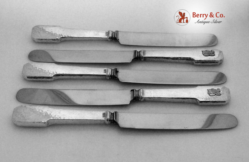 Norman Hammered Shreve Dinner Knives 5 Old French Applies Mono B Sterling Silver