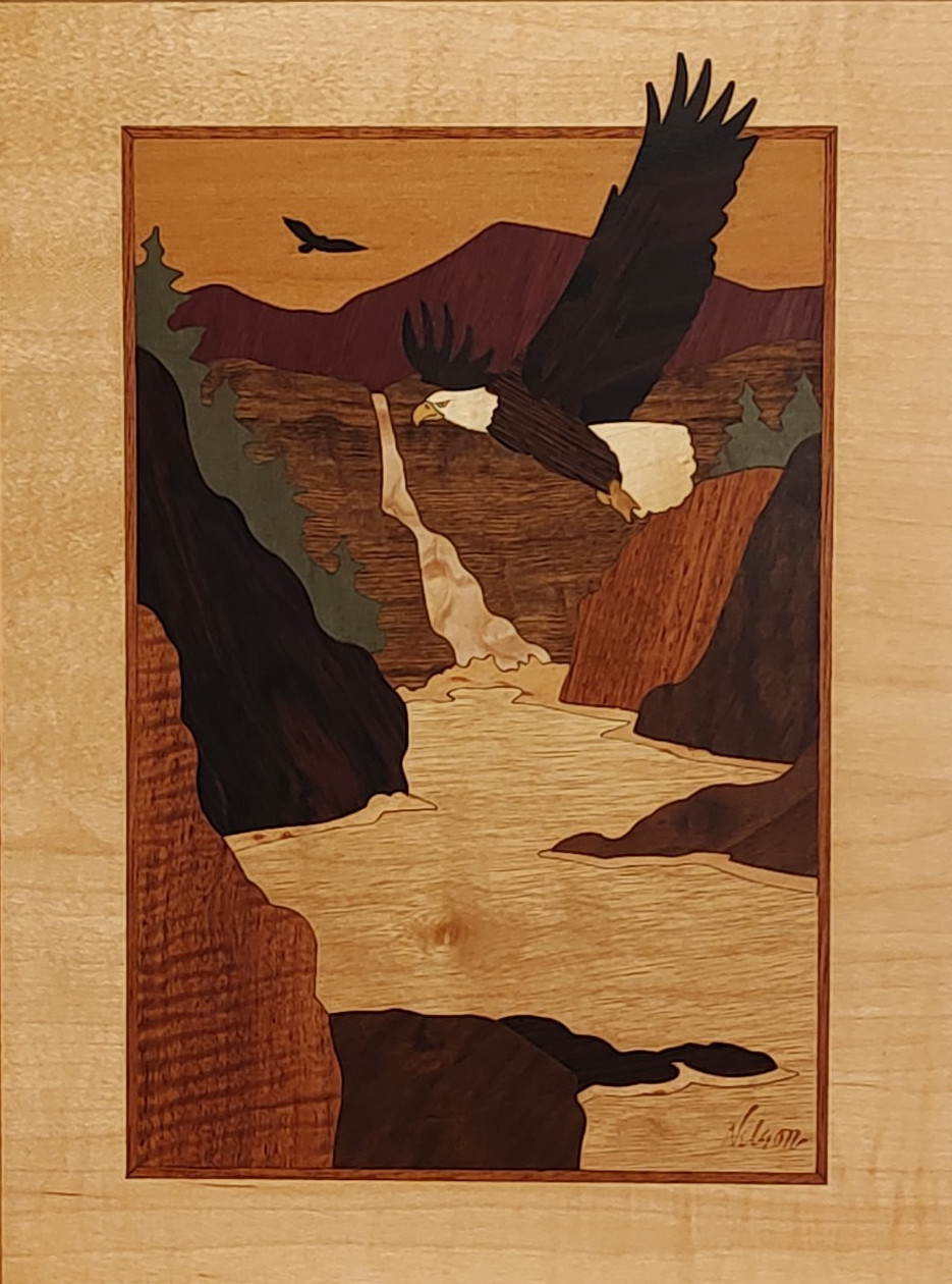HUDSON RIVER INLAY PICTURE – EAGLE PASS – WOOD MARQUETRY by NELSON 10X13