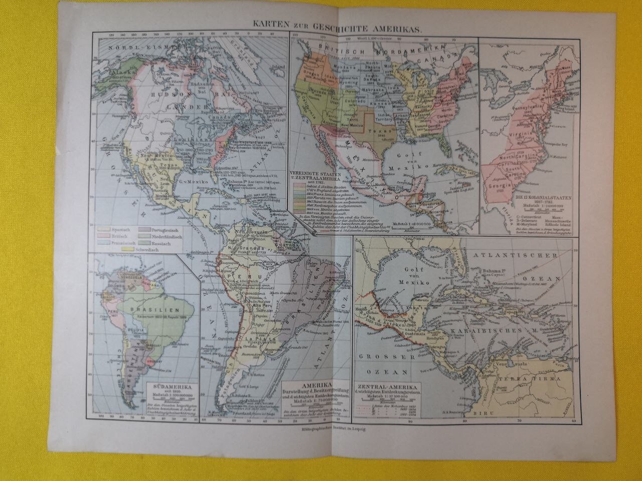1902 HISTORY OF THE AMERICAS Map Atlas Vintage Color ORIGINAL 11.5 x 9.5″- C18-4