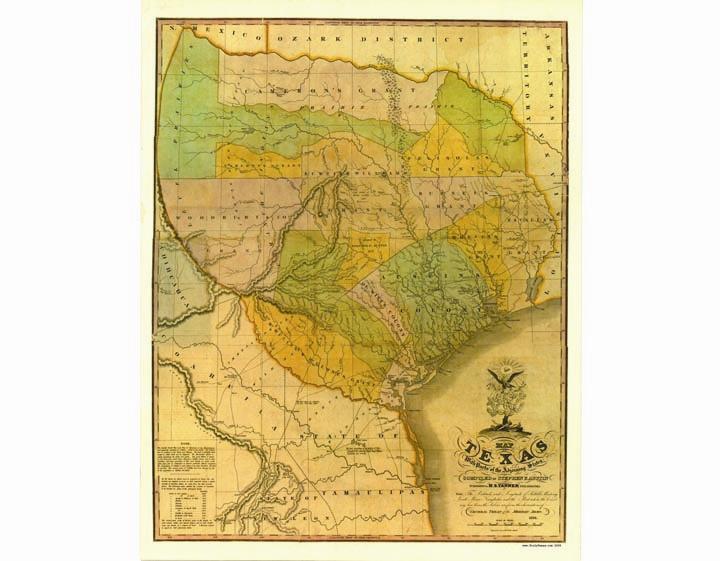 Stephen F Austin Republic Texas 1836 Old Historical Map Reproduction Flag Gift