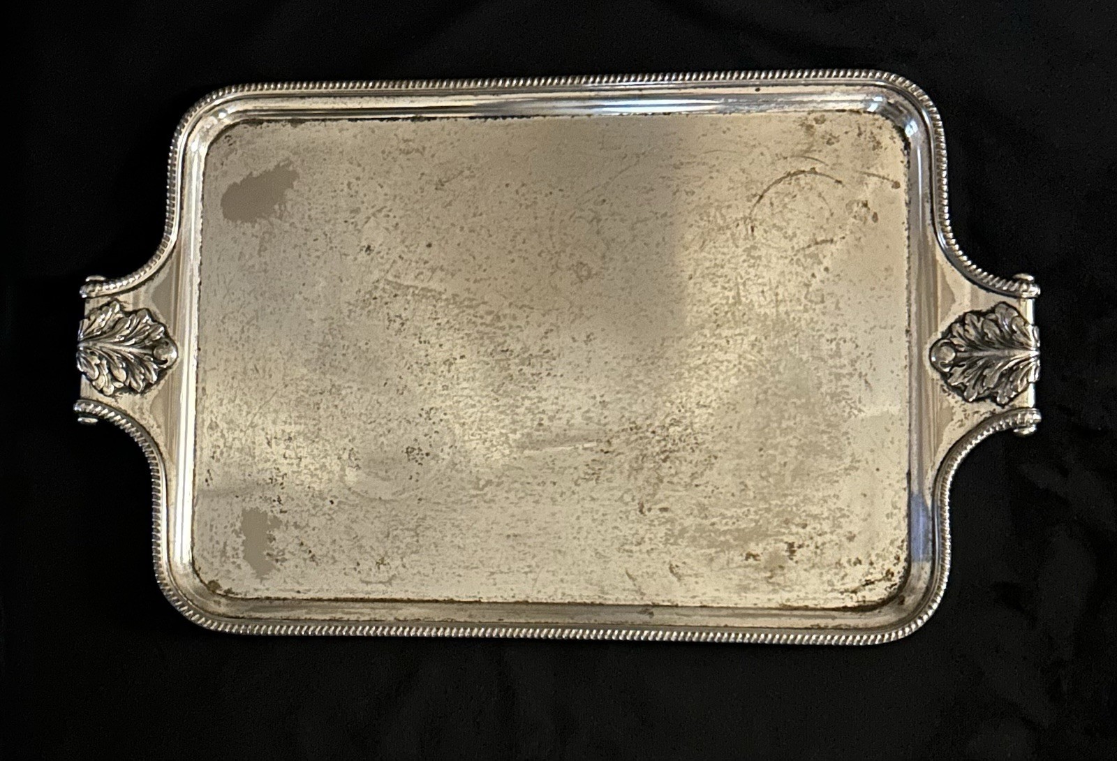 Vintage Friedman Silver Co Butlers Serving Tray Hallmarks 1786 Leaf Pattern