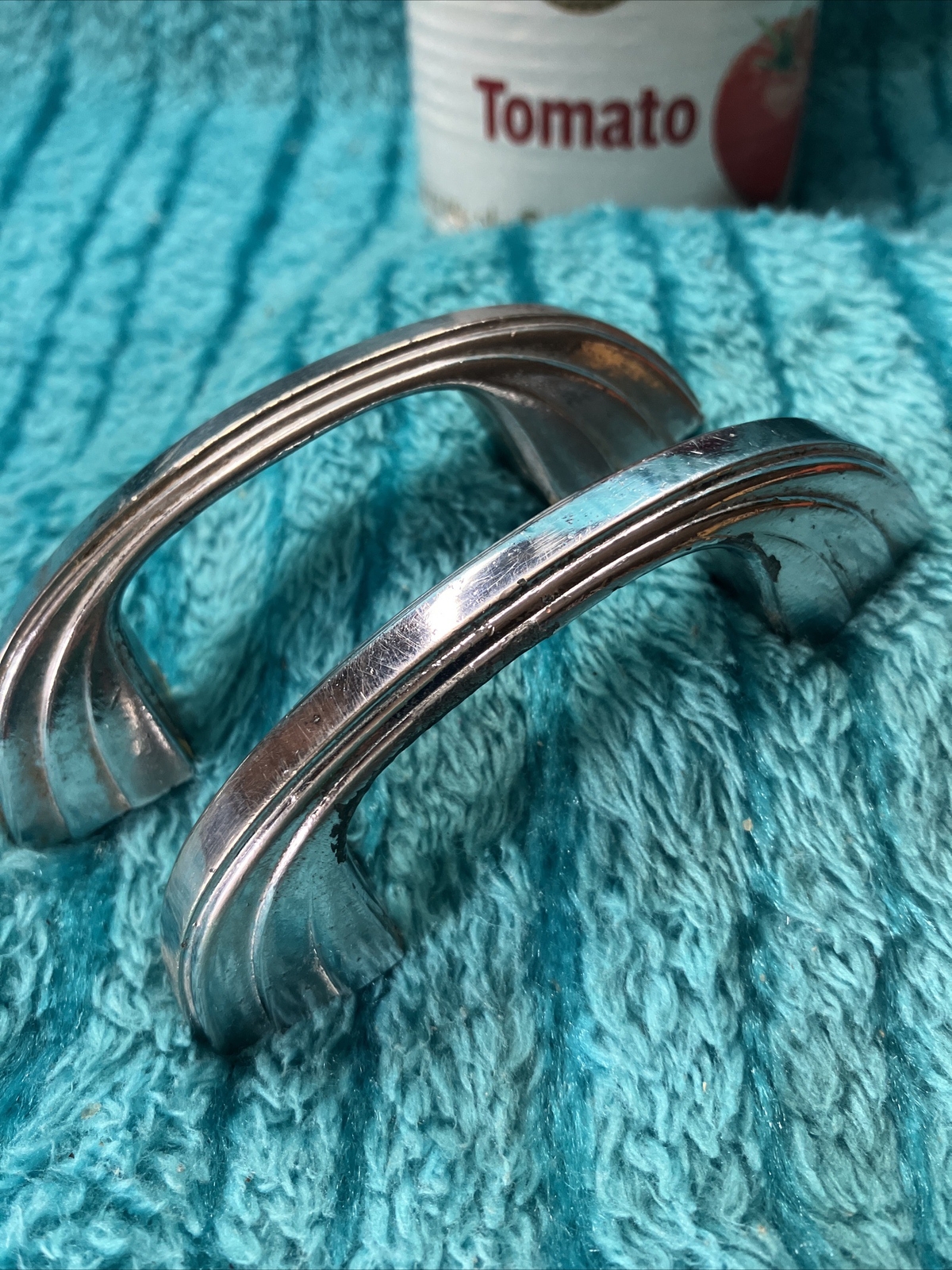 2 Vintage 40s Deco 3 1/4″ Arched Stepped Chrome Handle Pulls 2″ OC