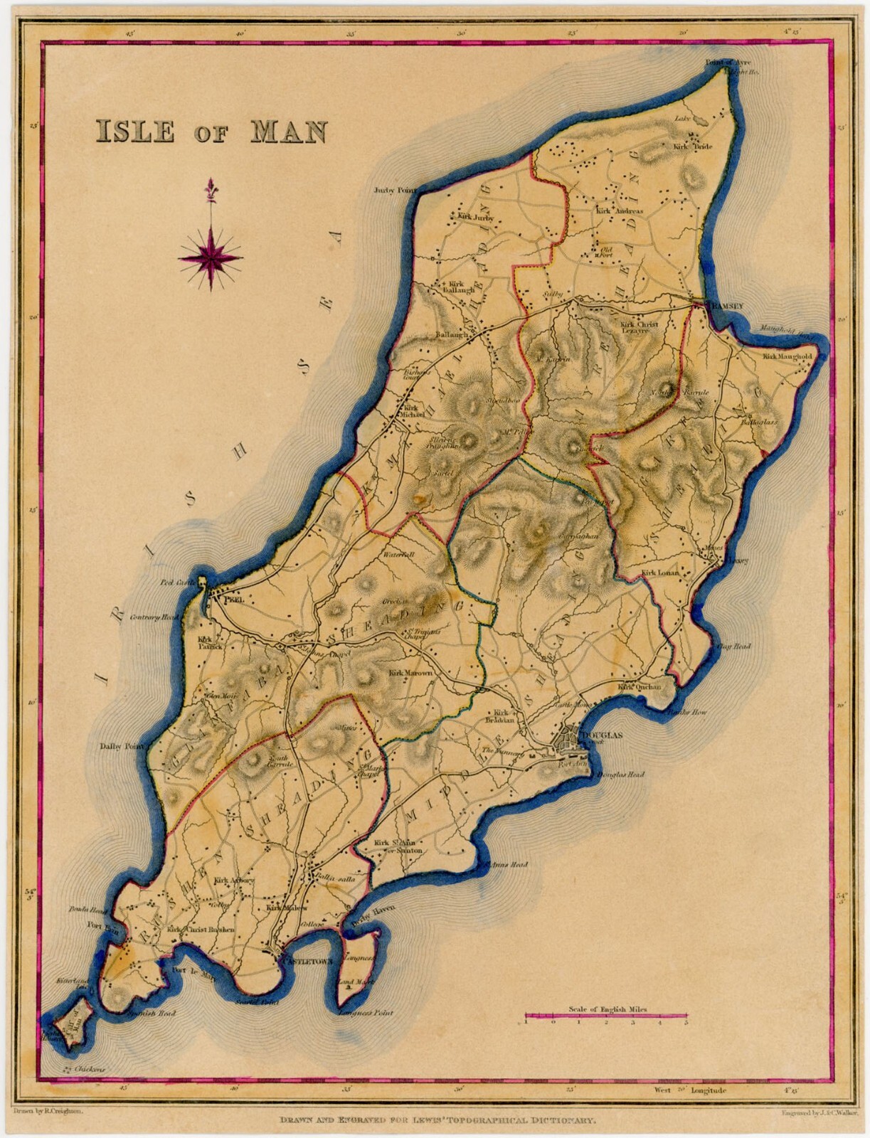 ISLE of MAN ANTIQUE MAP LEWIS TOPOGRAPHICAL c1850