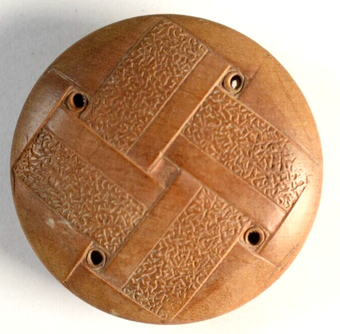 Vintage Huge Carved Wooden Intricate Design Japanese Button R203