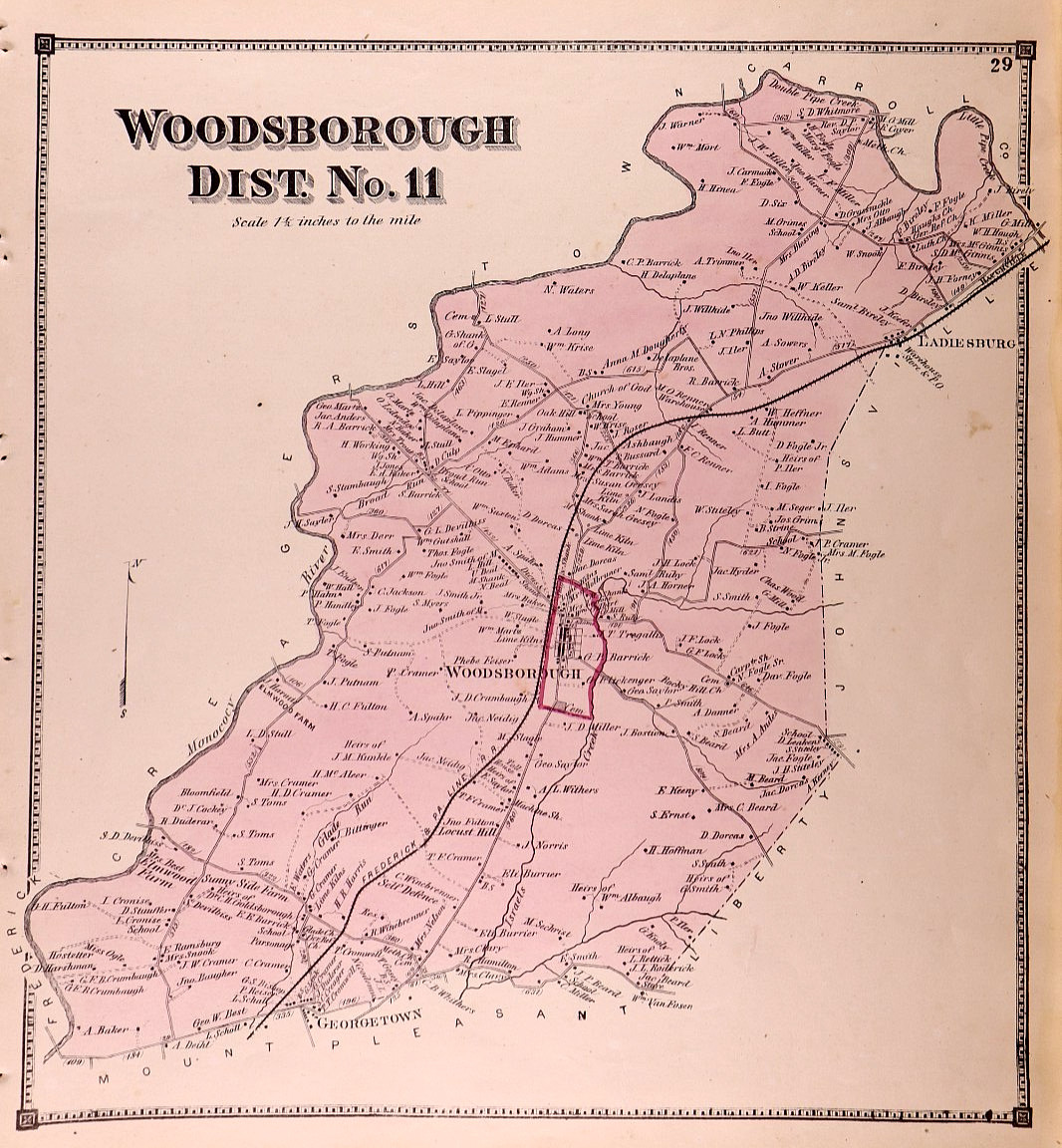 1873 Plat Map ~ WOODSBOROUGH – DIST. NO. 11, FREDERICK Co., MARYLAND (13×15)-#11