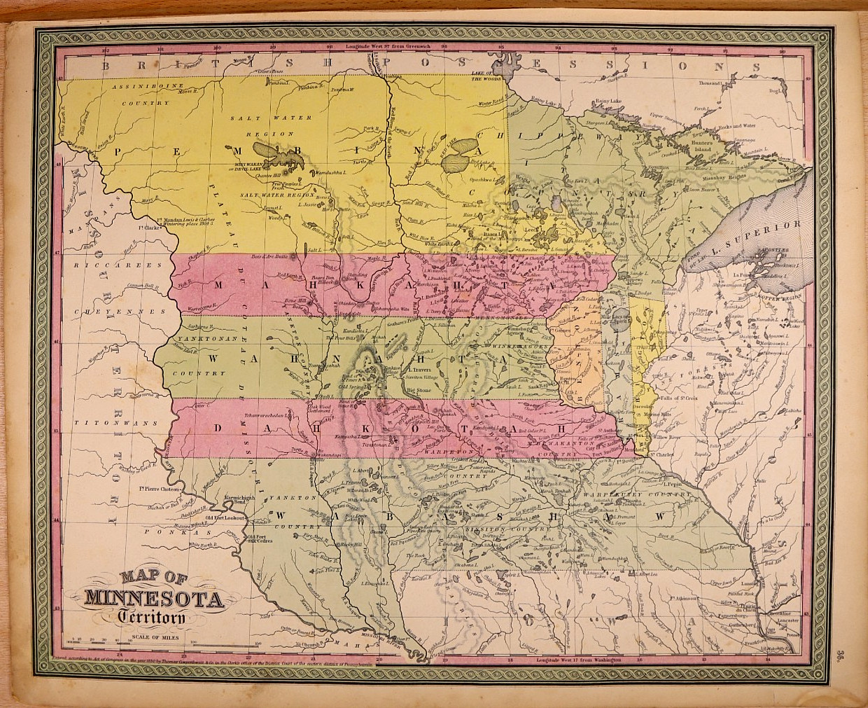 * Antique 1851 Map ~ The Minnesota Territory by Mitchell / Cowperthwait (14×17)