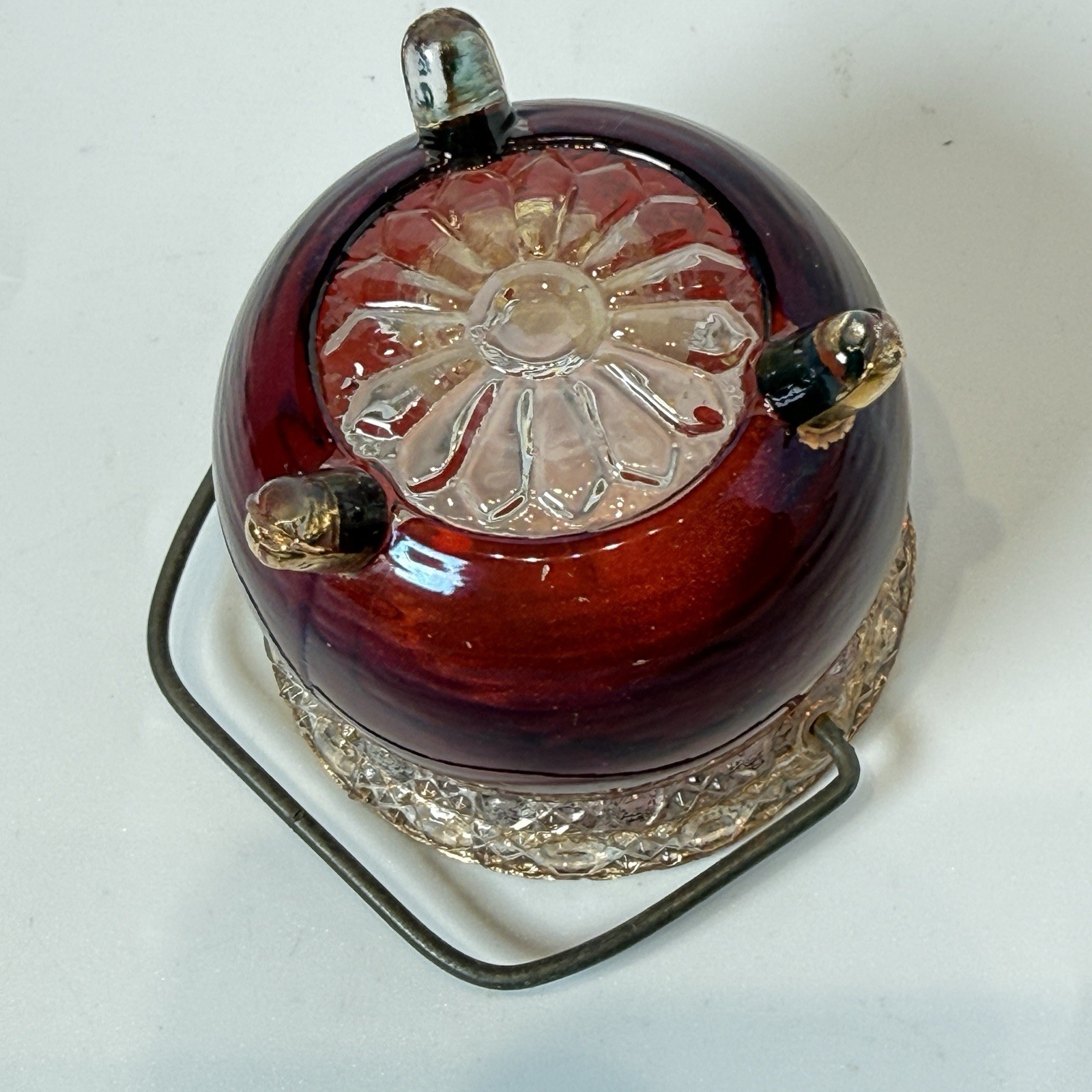 WABASH , INDIANA Antique Ruby Red Flash Souvenir Glass Trinket Candy Dish