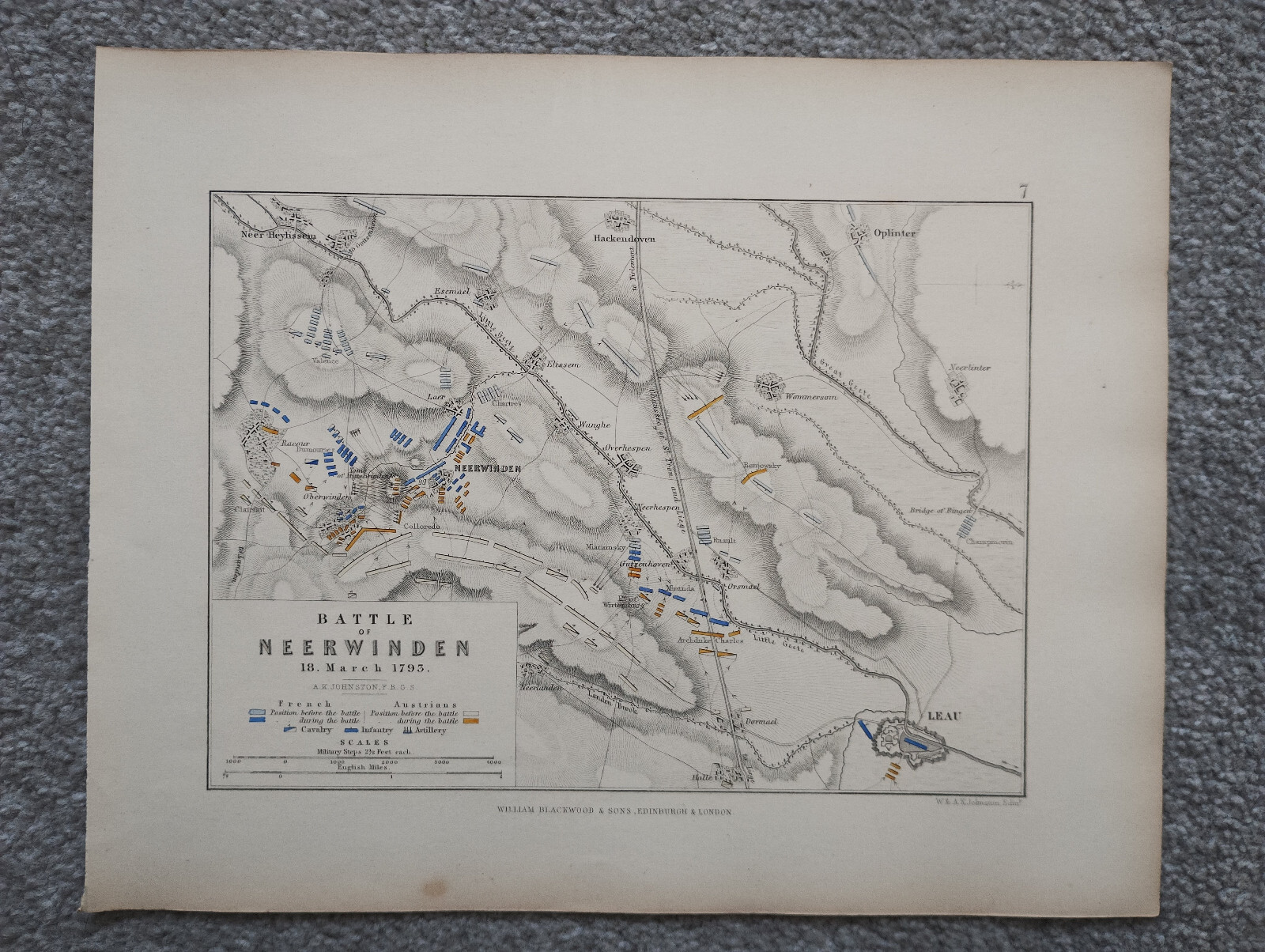 1850 Antique Map of the Battle of Neerwinden, March 1793