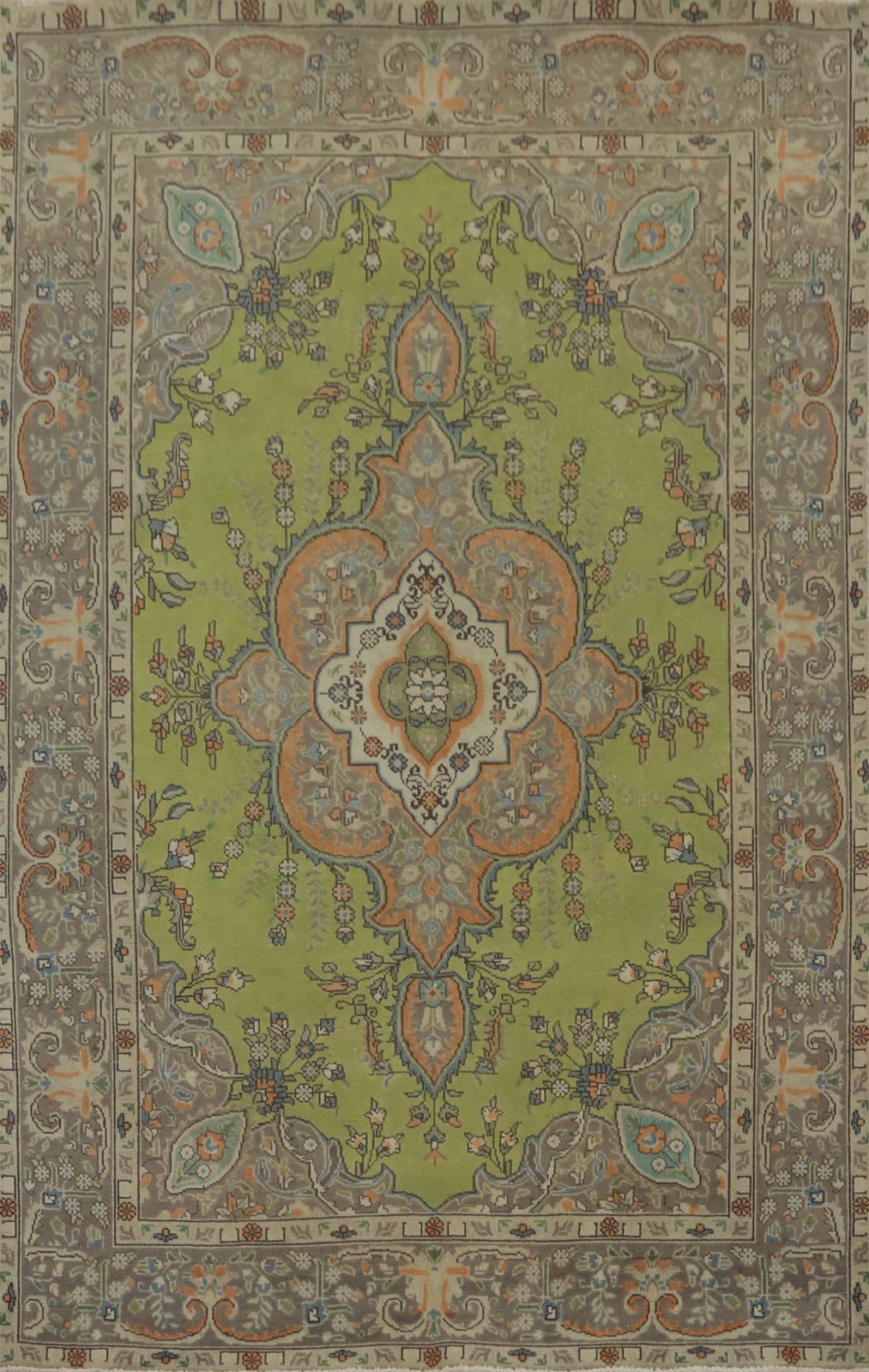 Vintage Over-Dyed Wool Green Living Room Area Rug 6×9 Hand-made Medallion Carpet