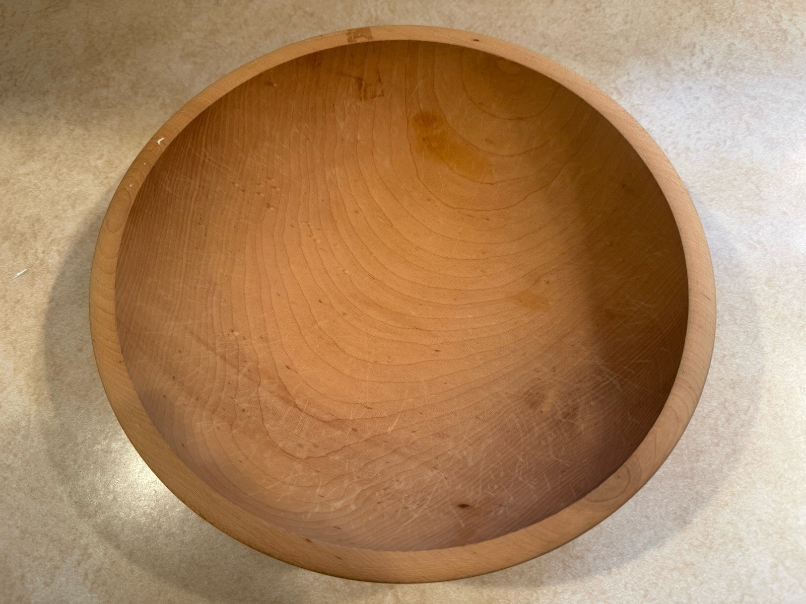 Primitive Wooden Round Dough Bowl 10 6/8 inches 3 inches tall light wood