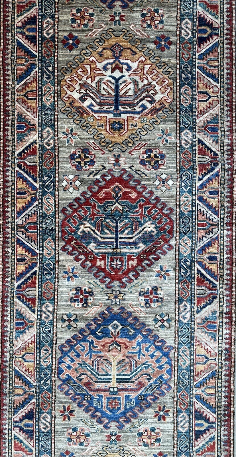 Amazing Afghan – Super Kazak Rug – Tribal Oriental Runner – 2.7 x 8.6 ft.