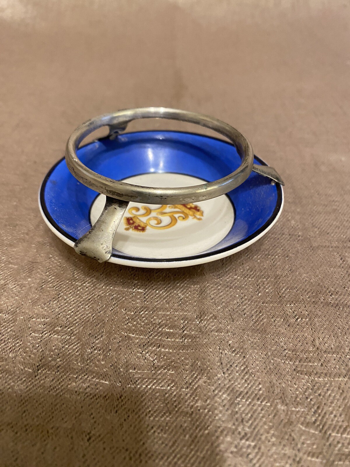 Rare 1937 King George VI Coronation Tea Strainer & Stand Silver plate