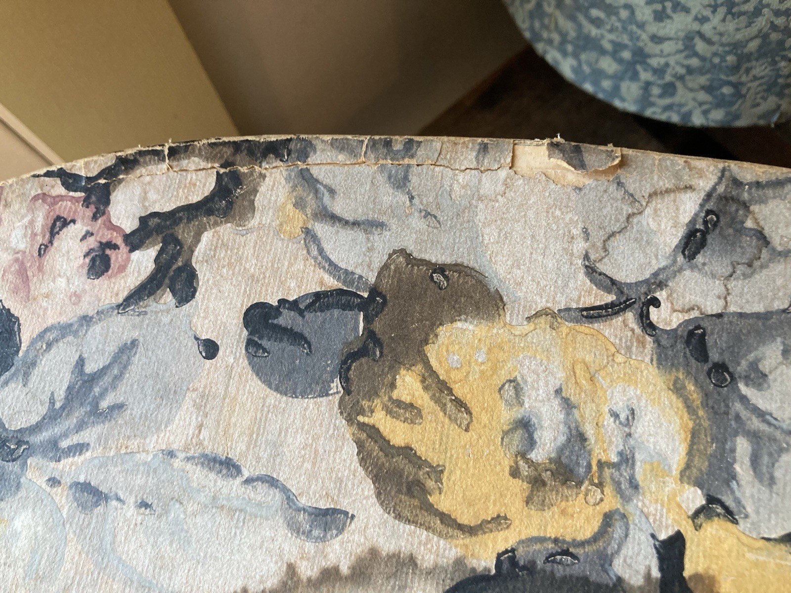Beauty! Dated 1869 Antique Primitive 19th C Victorian Wallpaper Hat Box Parrot