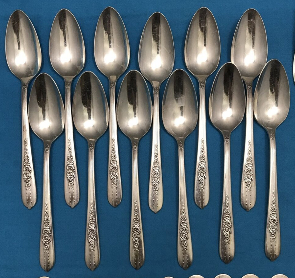 30 Pc ROYAL ROSE Silverplated SPOONS SPREADERS & SERVING PCS Nobility Plate
