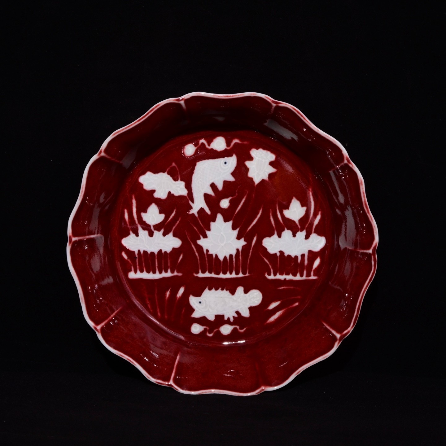 Nice Chinese Antqiue Art Hand Offering Red Porcelain Fish Wash
