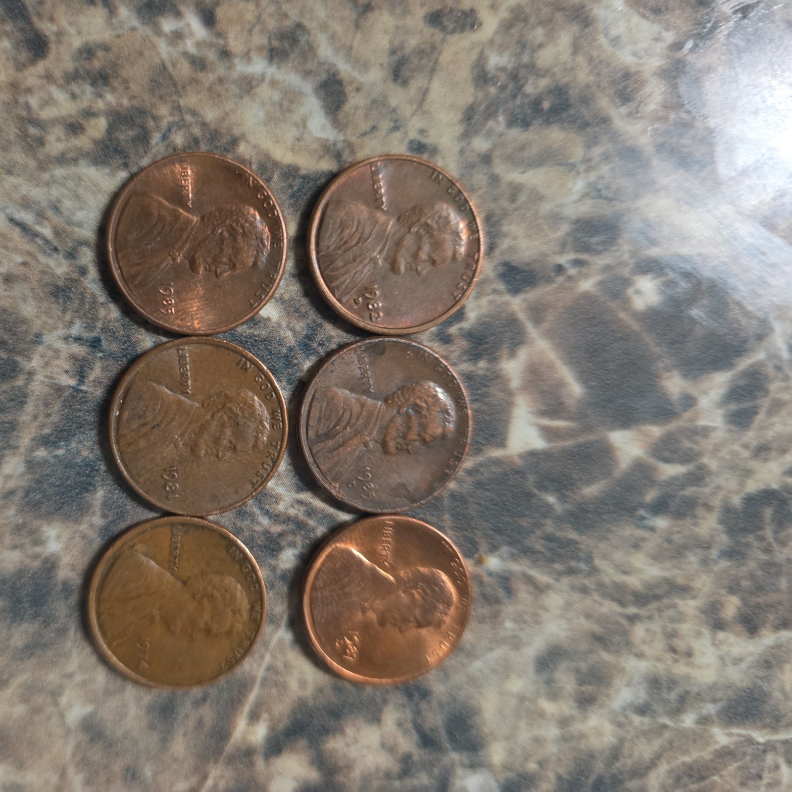 1974 to 1987 penny no mint mark