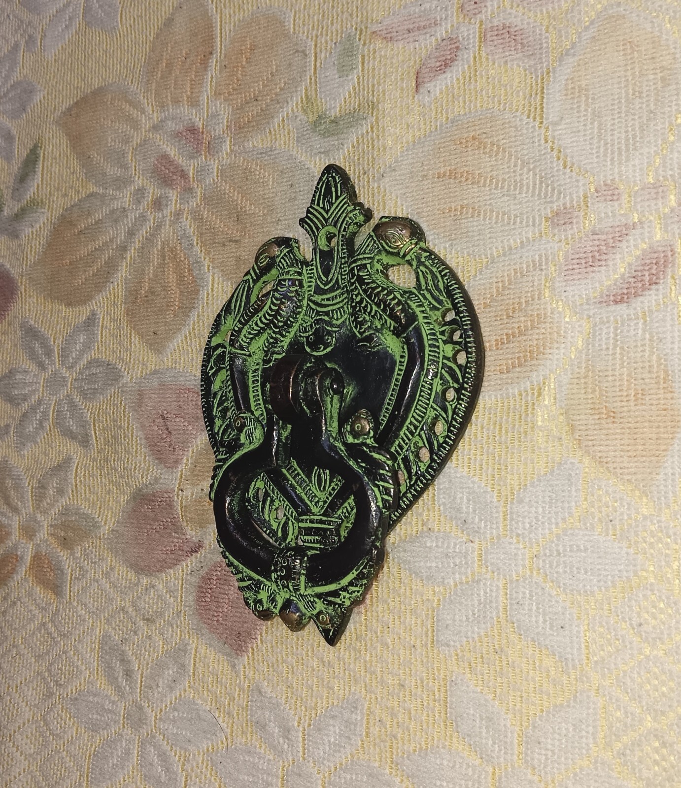 Double Peacock Door Knocker Brass Parrot Engraved Main Door Bell Home Dec CA072